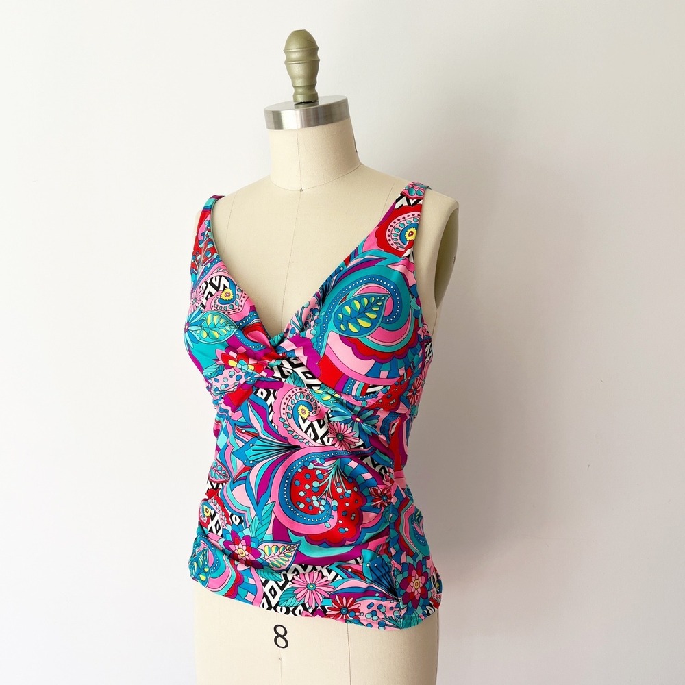 Catalina Tankini Swim Top Multicolor Psychedelic Floral Pucci Style Flower Power